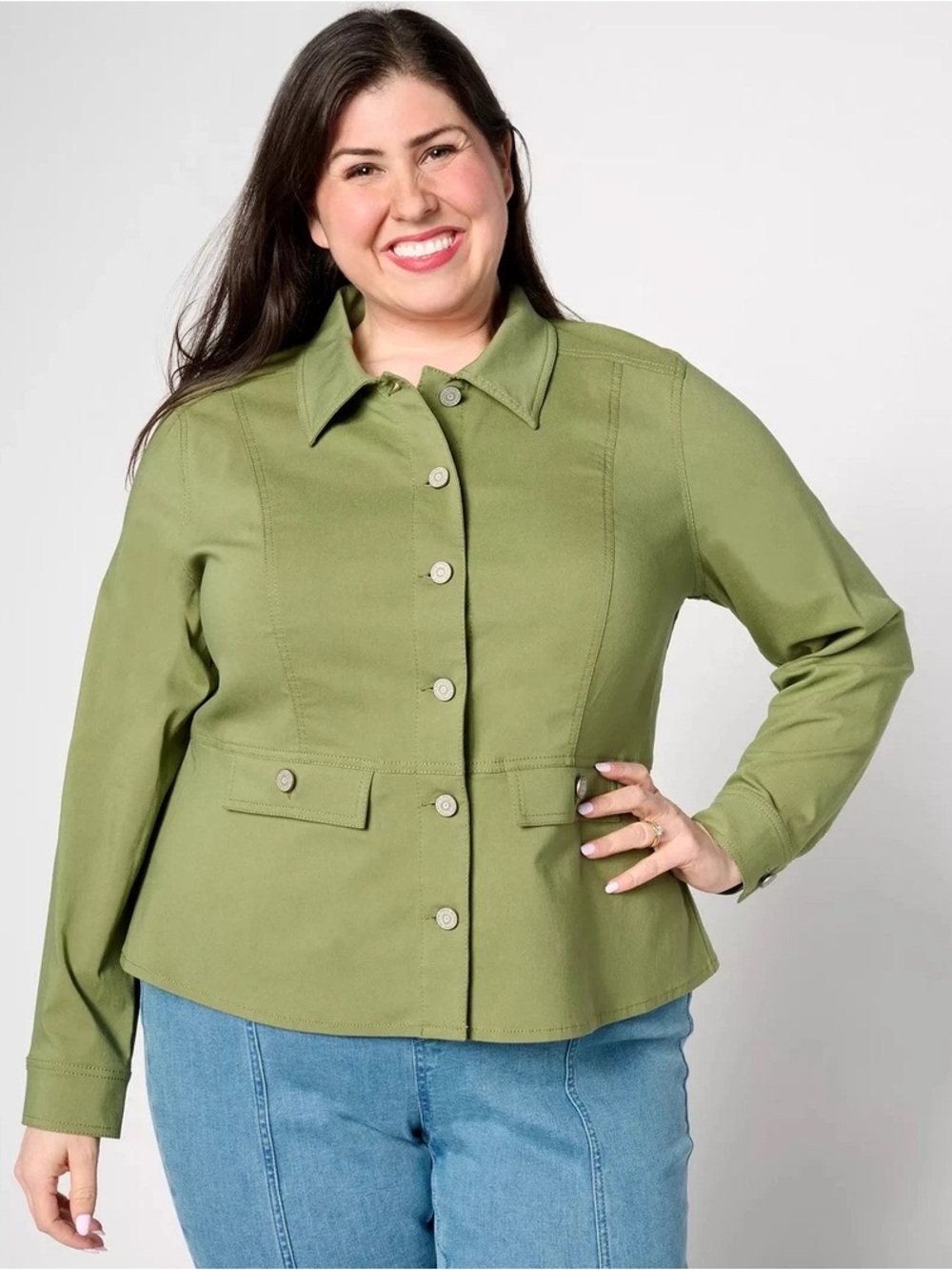 NEW Susan Graver Olive‎ Green Seasonless Stretch Jacket 2X Classic Casual Safari